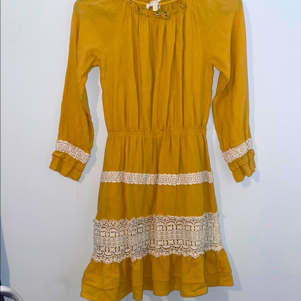 Yellow Lace Trim Kids Dress